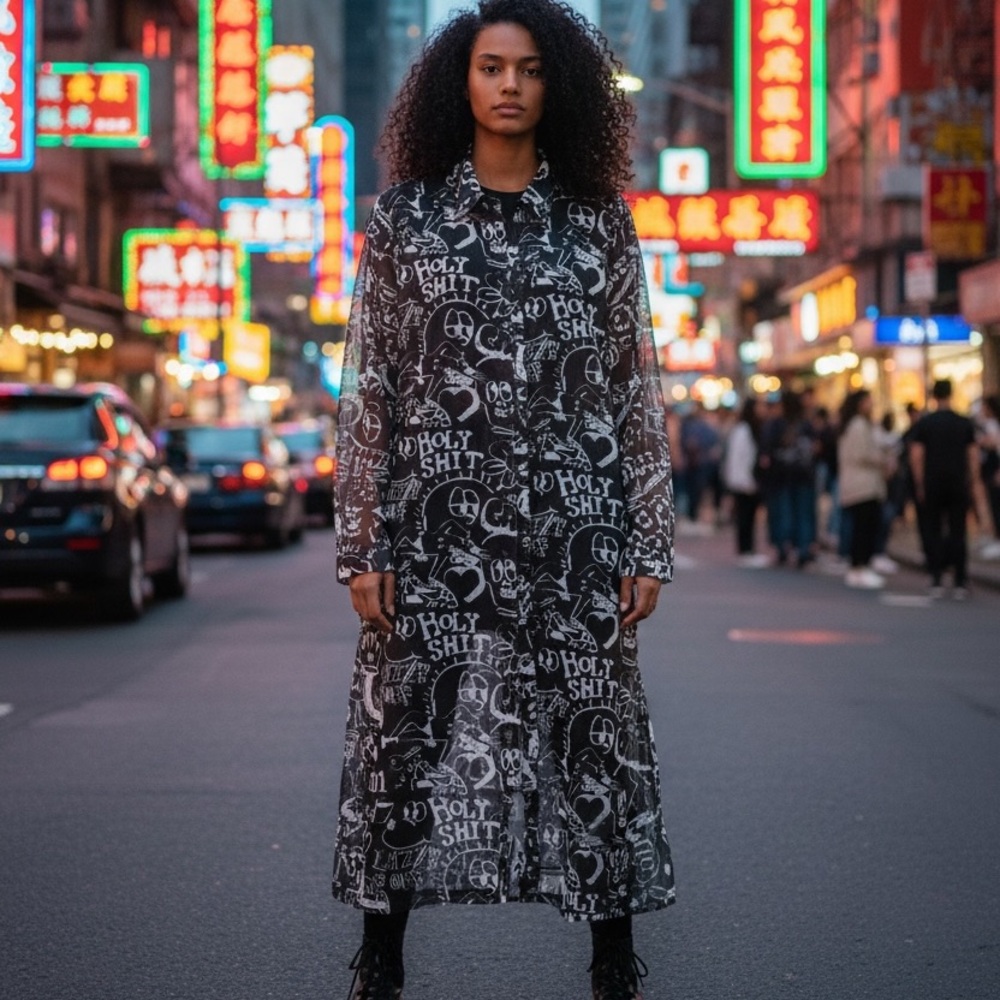 Lazy Oaf Black and White Graphic Long Sleeve Dress